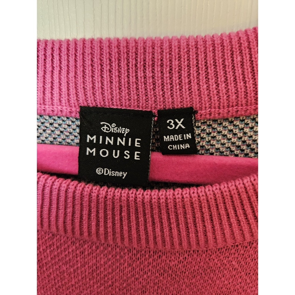 NWT Disney Minnie Mouse Bow Hot Pink Knit Long Sleeve Sweater Crew Neck, Plus 3X - Picture 3 of 8